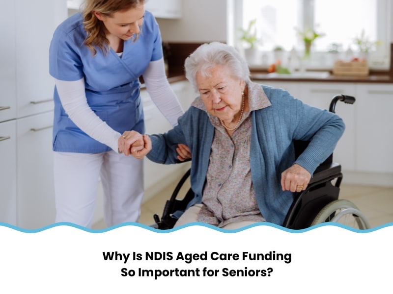 Nurse supporting elderly woman in a wheelchair at home under ndis aged care funding support services.