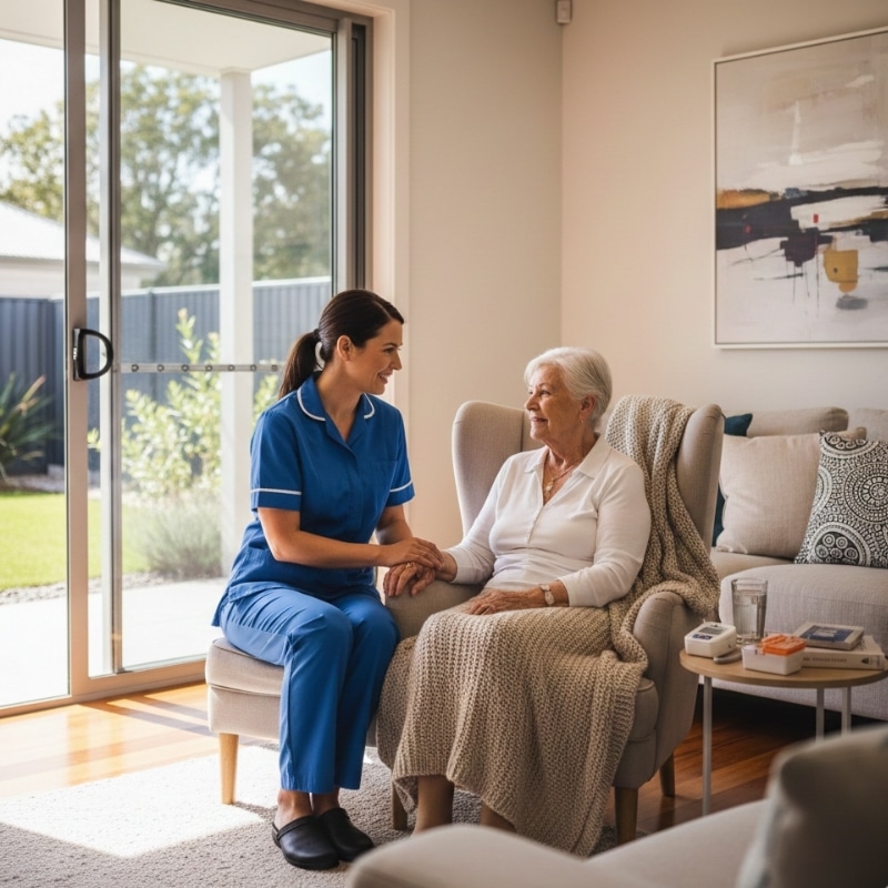Community nurse delivering in-home healthcare services in Australia