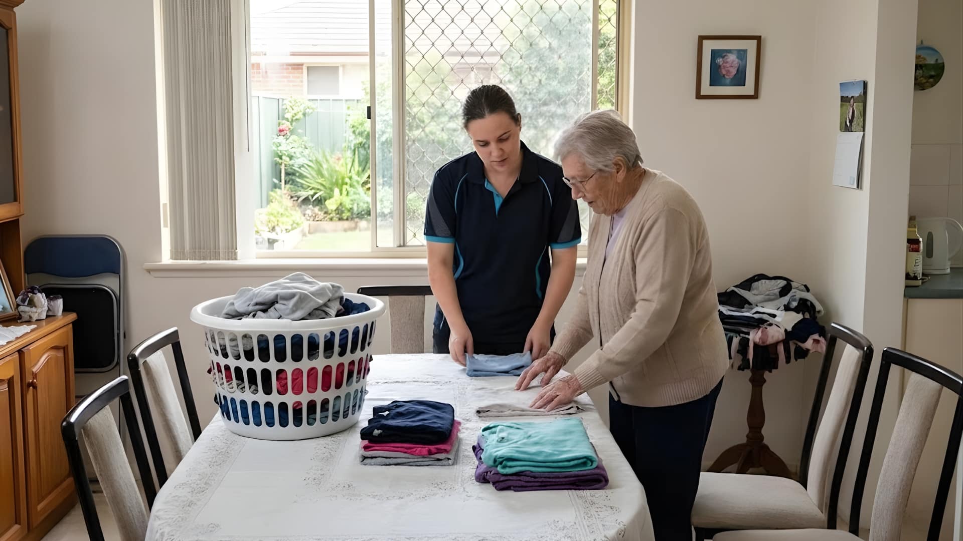Support worker completing household tasks under an NDIS plan