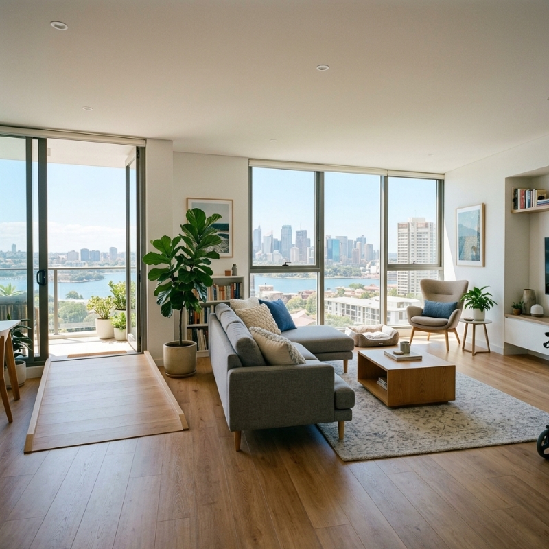 Accessible Sydney living room representing short-, medium- and long-term housing support options.
